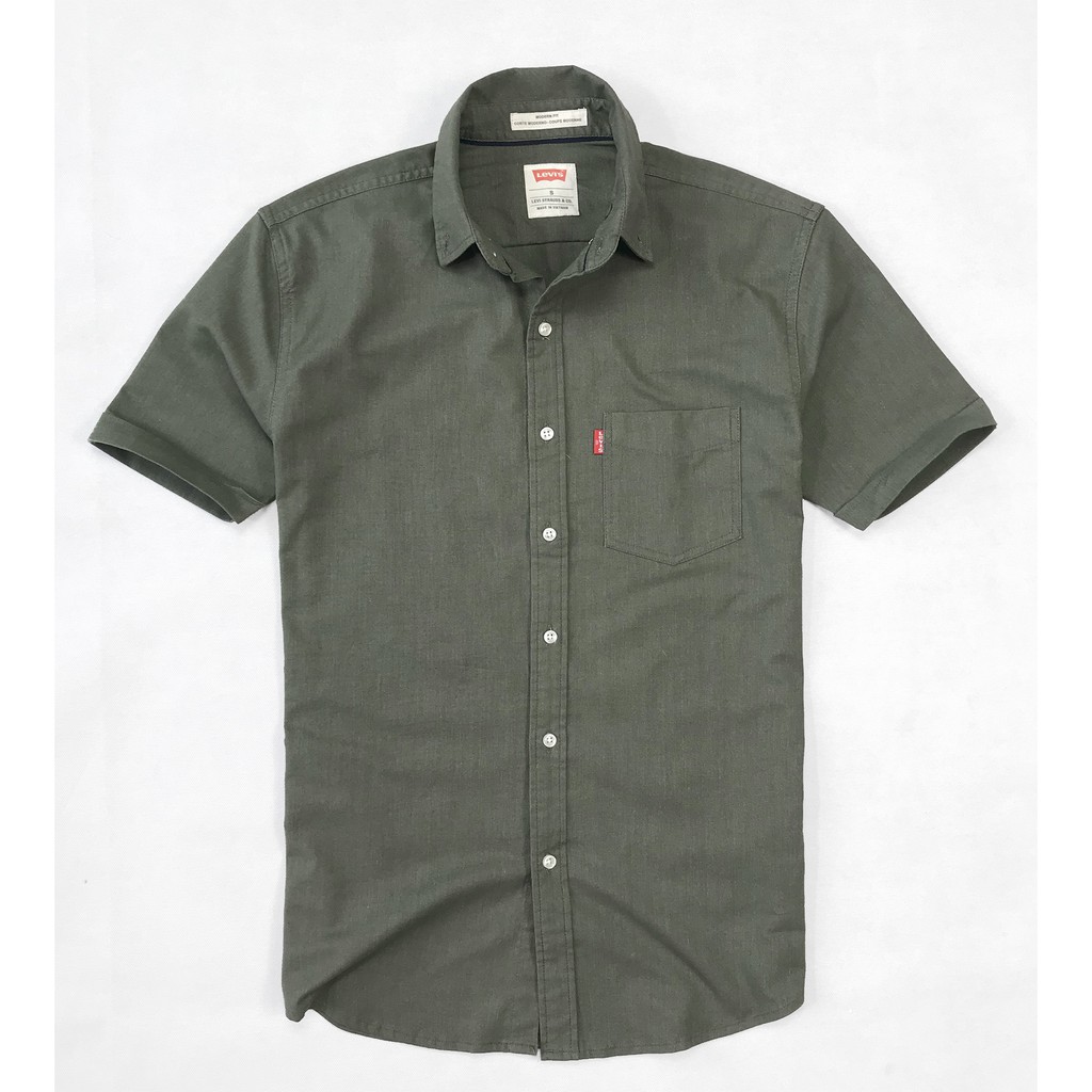 Áo sơ mi nam tay ngắn LVS LINEN màu xanh rêu lính - Mạnh Mẽ Điển Trai | BigBuy360 - bigbuy360.vn