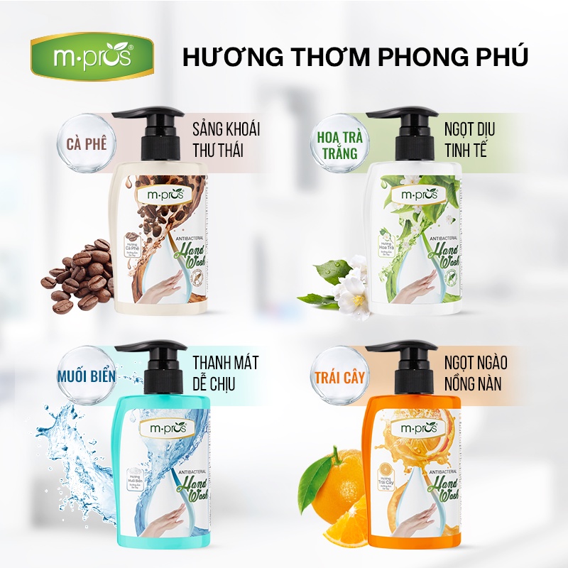 Nước rửa tay sạch khuẩn M.PROS 500ml hương hoa trà trắng .