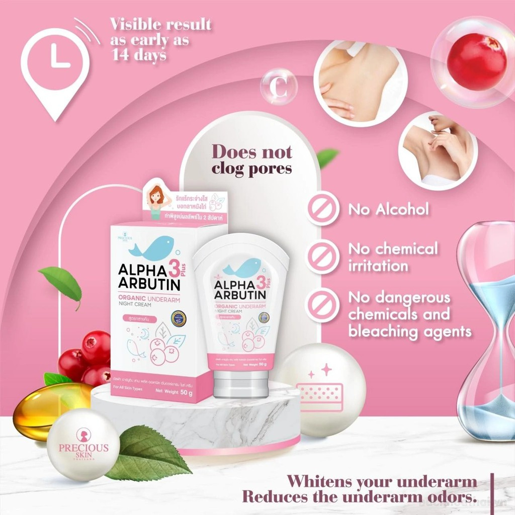 Kem Dưỡng Trắng Giảm Thâm Nách Precious Skin Alpha Arbutin Organic Underarm Whitening Cream 50g Chính Hãng Thái Lan