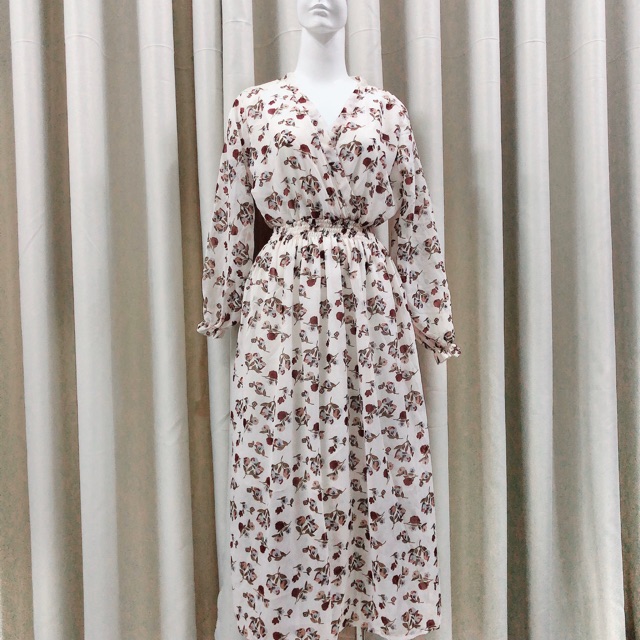 Đầm maxi NHIỀU MÀU đắp chéo ngực tay dài đầm vintage họa tiết hoa đầm bầu đi biển | BigBuy360 - bigbuy360.vn