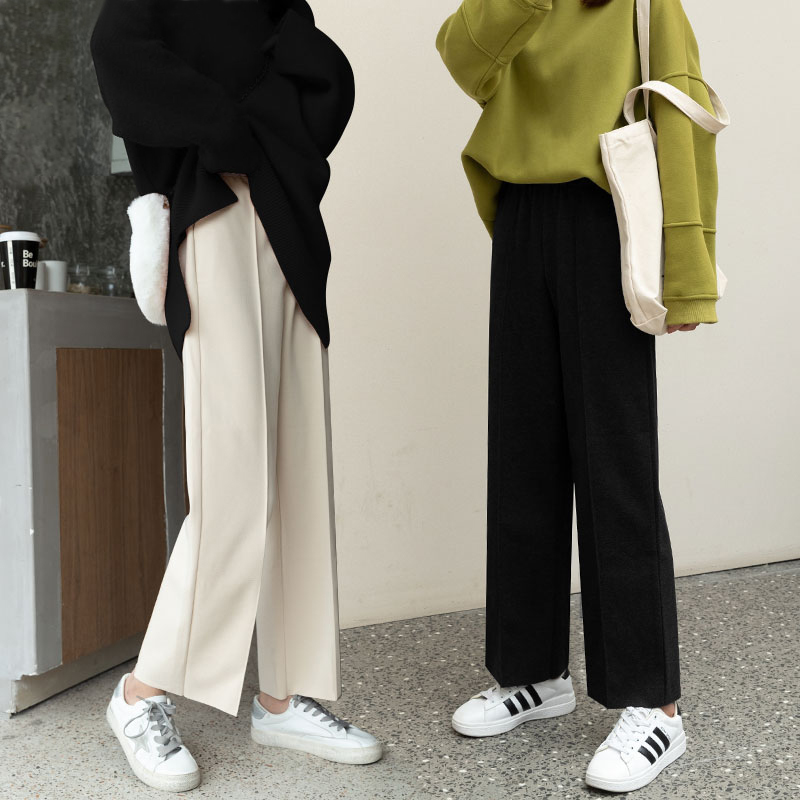 Quần Dài Ống Rộng Lưng Cao Màu Trơn Thời Trang Mùa Thu Cho Nữ