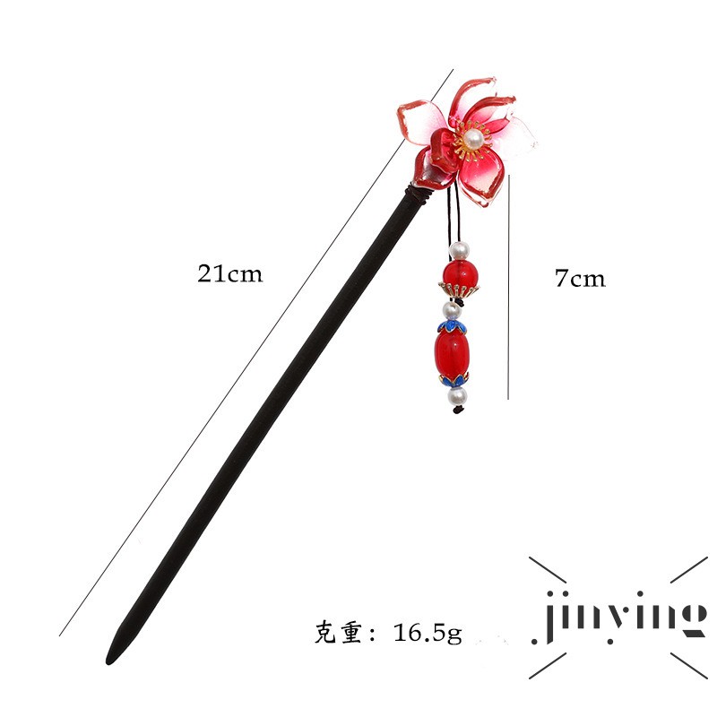 GETNOIVAS Trâm cài tóc hình hoa đính pha lê màu đỏ phong cách dân tộc cho nữ