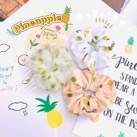 [Ảnh Thật] Cột Tóc Vải Scrunchies Trái Thơm PINEAPPLE KẺ VUÔNG