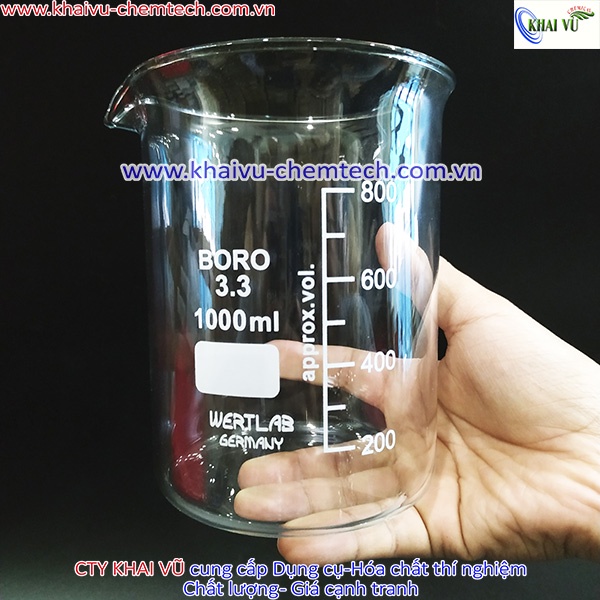 [Hãng Wertlab-Đức] Cốc có mỏ chia vạch thủy tinh chịu nhiệt 1000ml 600ml