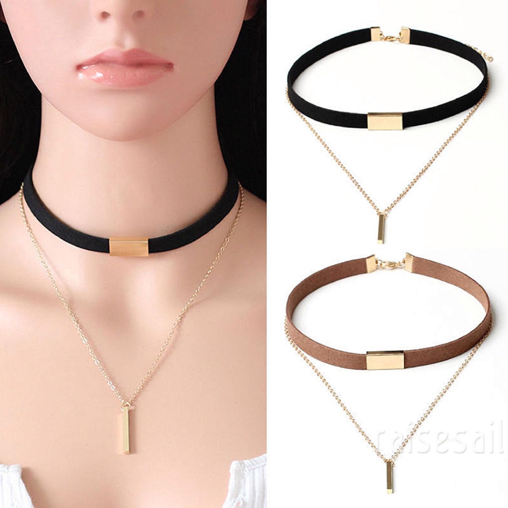 Vòng cổ Choker vải nhung phối kim loại thiết kế tinh tế
