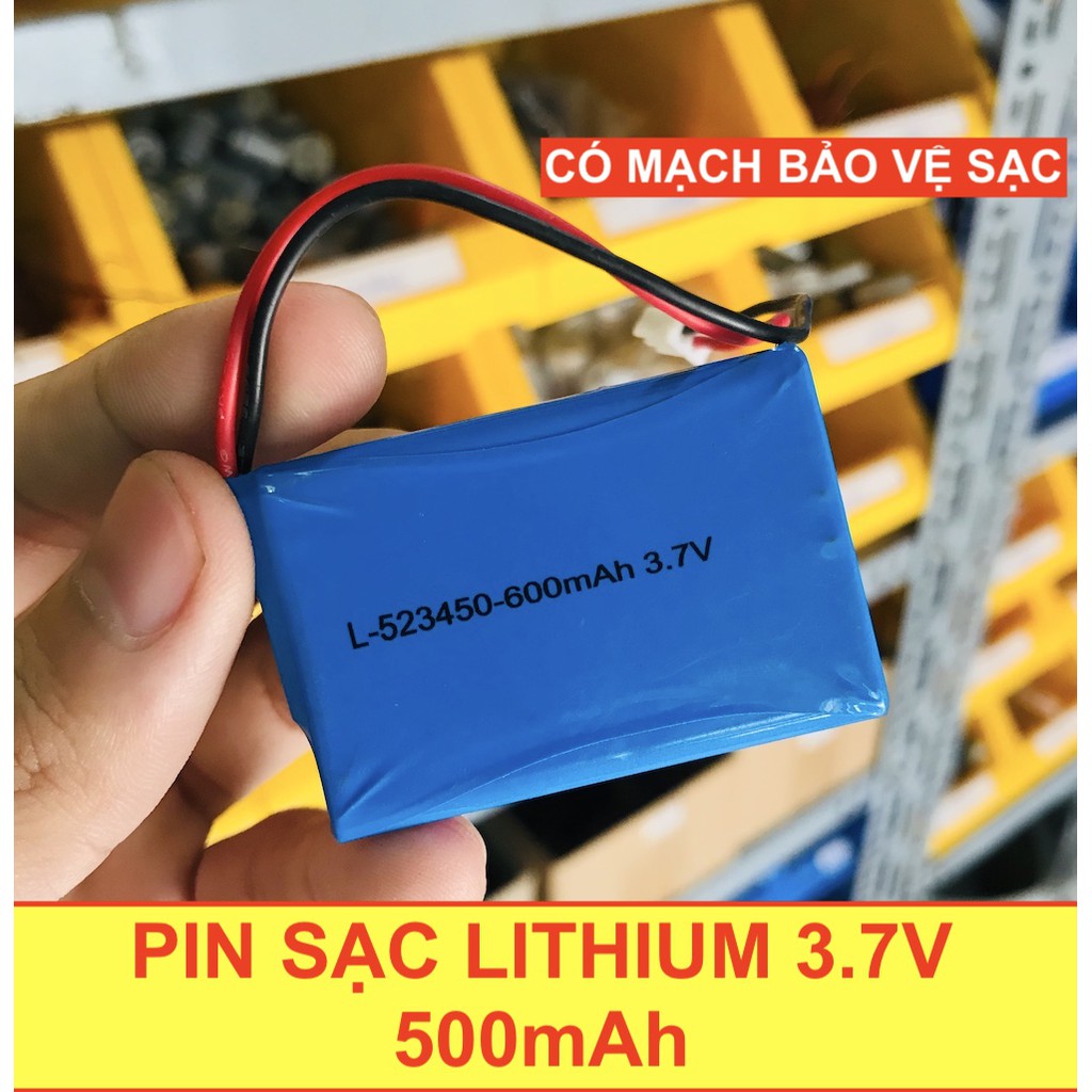 Pin sạc lithium 3.7V 500mAh có mạch bảo vệ sạc dạng dẹt - LK0302