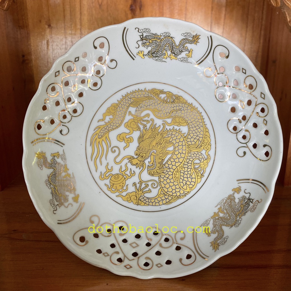 Đĩa sứ họa tiết sứ trắng rồng 3D 4 cỡ ĐK: 15cm, 17.5cm, 20cm, 22.5cm