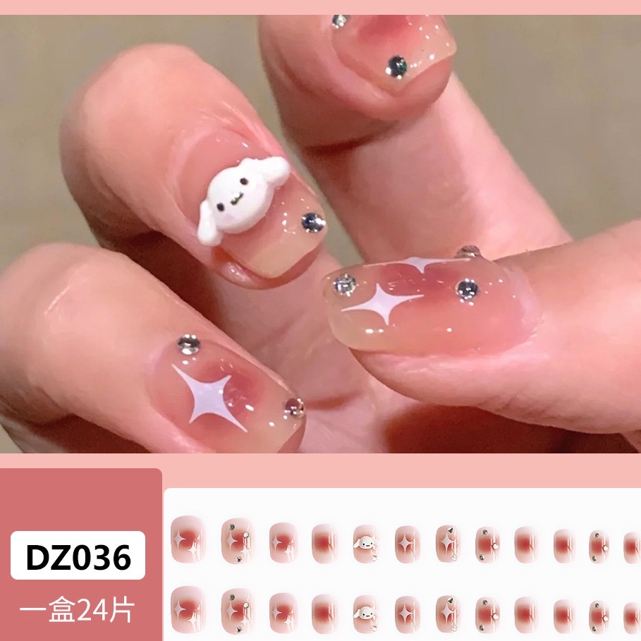Móng tay giả đính đá thiết kế giá rẻ đẹp màu hồng có hộp Nail box đẹp MINIGIRL MG20