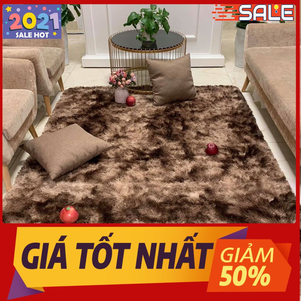 Thanh lý gấp thảm lông loang trải sàn 1m6 màu nâu loang