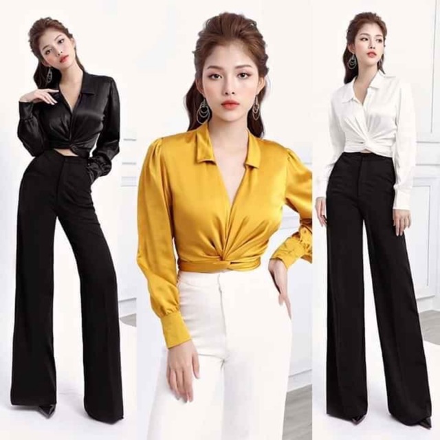 Áo sơmi phi đắp chéo cột eo