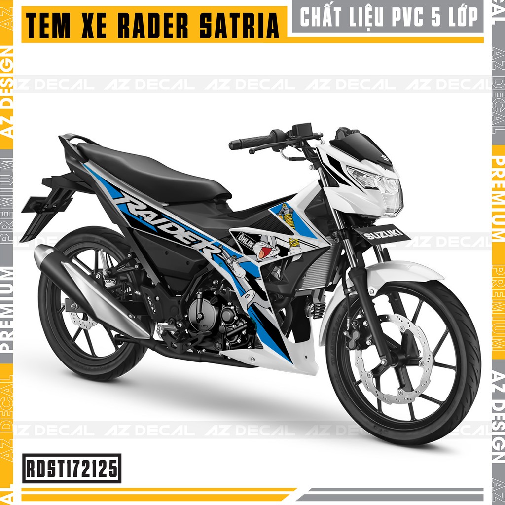 Tem Xe Suzuki Raider - Satria Mẫu Rabbit Ohlins | RDST172125 | Chất Liệu Decal Chống Nước, Màu Xanh, Đỏ