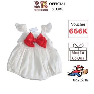Body Váy Công Chúa Cho Bé Gái 5-13Kg, Màu Be, Thắt Nơ Đỏ, Chất Tơ Hàn Quốc, Co Giãn, Thấm Hút ,An Toàn Cho Bé - BS027