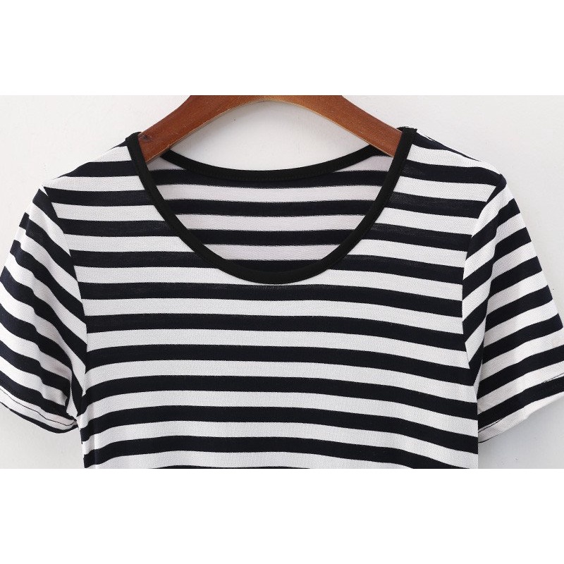 Đầm suông dáng dài , Váy dáng suông nữ cổ tròn kẻ sọc chất thun cotton Da53