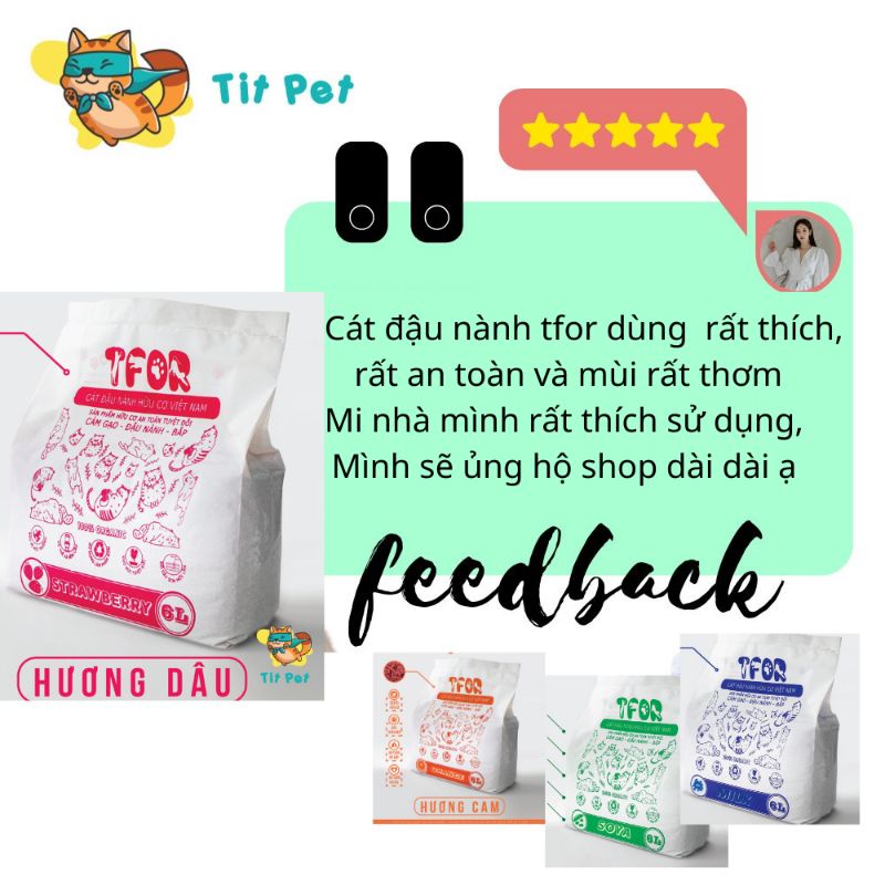 (Rẻ vô địch) Cát đậu nành hữu cơ TFOR vệ sinh cho mèo xuất xứ Việt Nam xả được trong bồn cầu túi 2,5kg-6L