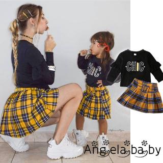 Bộ áo Sweater + chân váy sọc caro xinh xắn cho bé gái
