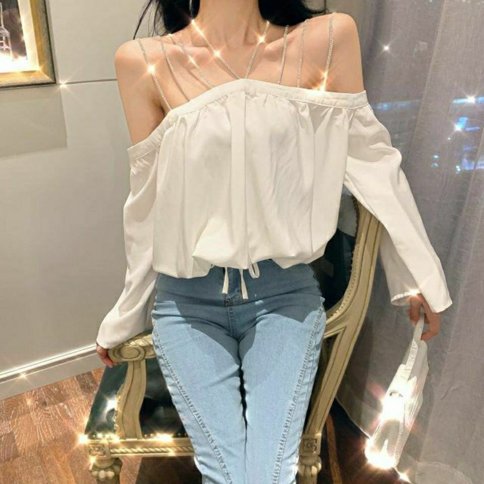 【Hot】Áo Sơ Mi Quây Trễ Vai Cổ Chữ Trễ Gợi Cảm, Thiết Kế Cho Nữ Thích HợpChicÁo Dễ Phối Phong Cách Phương Tây Sành Điệu