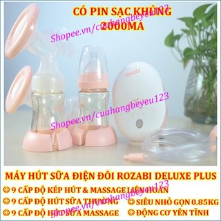 (Tặng 30 túi trữ sữa) Máy hút sữa điện đôi cao cấp ROZABI DELUXE PLUS có pin sạc có màn hình LCD