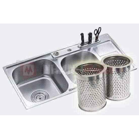 Giỏ lọc rác inox bồn rửa bát kèm nắp đậy siêu tiện dụng