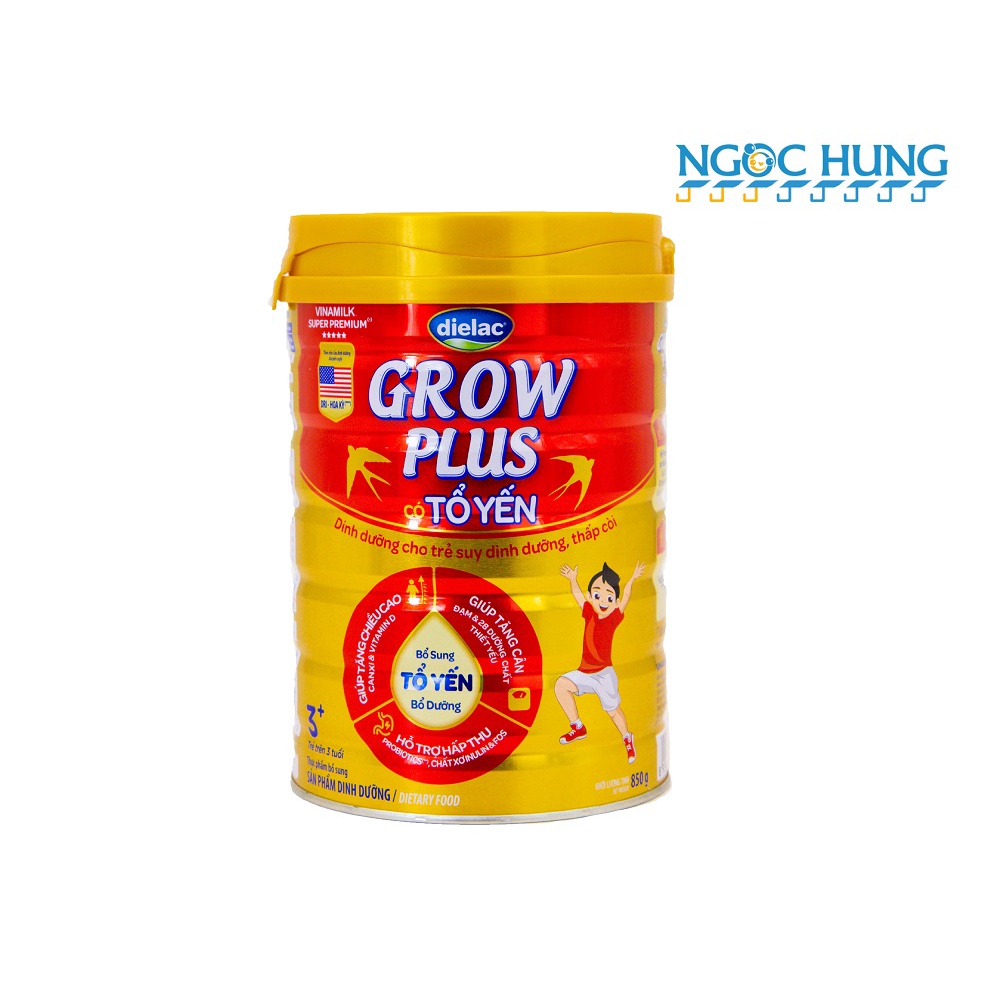 Sữa bột Vinamilk Dielac Grow Plus 3+ bổ sung tổ yến bổ dưỡng cho bé suy dinh dưỡng thấp còi (trên 3 tuổi ) - lon 900g
