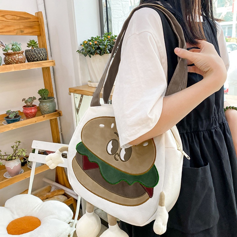Túi Đeo Vai Vải Canvas Có Khóa Kéo Họa Tiết Hoạt Hình Dễ Thương Cho Nữ