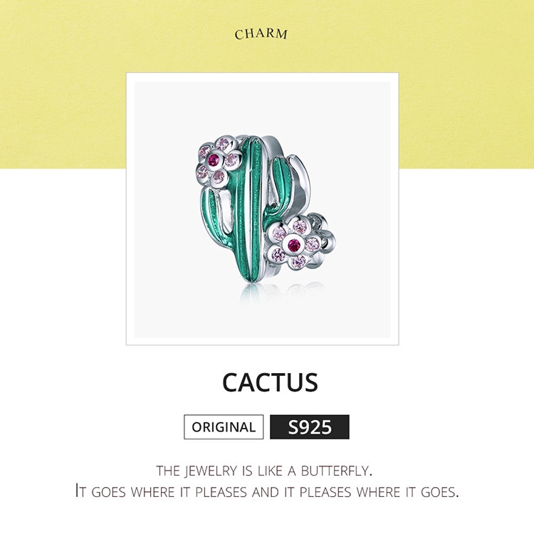 Hạt Phụ Kiện Bamoer BSC261 Bằng Bạc 925 Hình Cây Sương Rồng Xanh Lá Để Trang Trí Trang Sức DIY