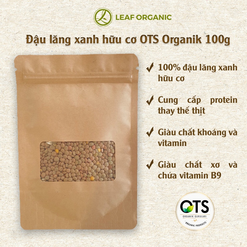 Đậu lăng xanh hữu cơ OTS Organik túi zip 100g rất tốt cho mẹ bầu