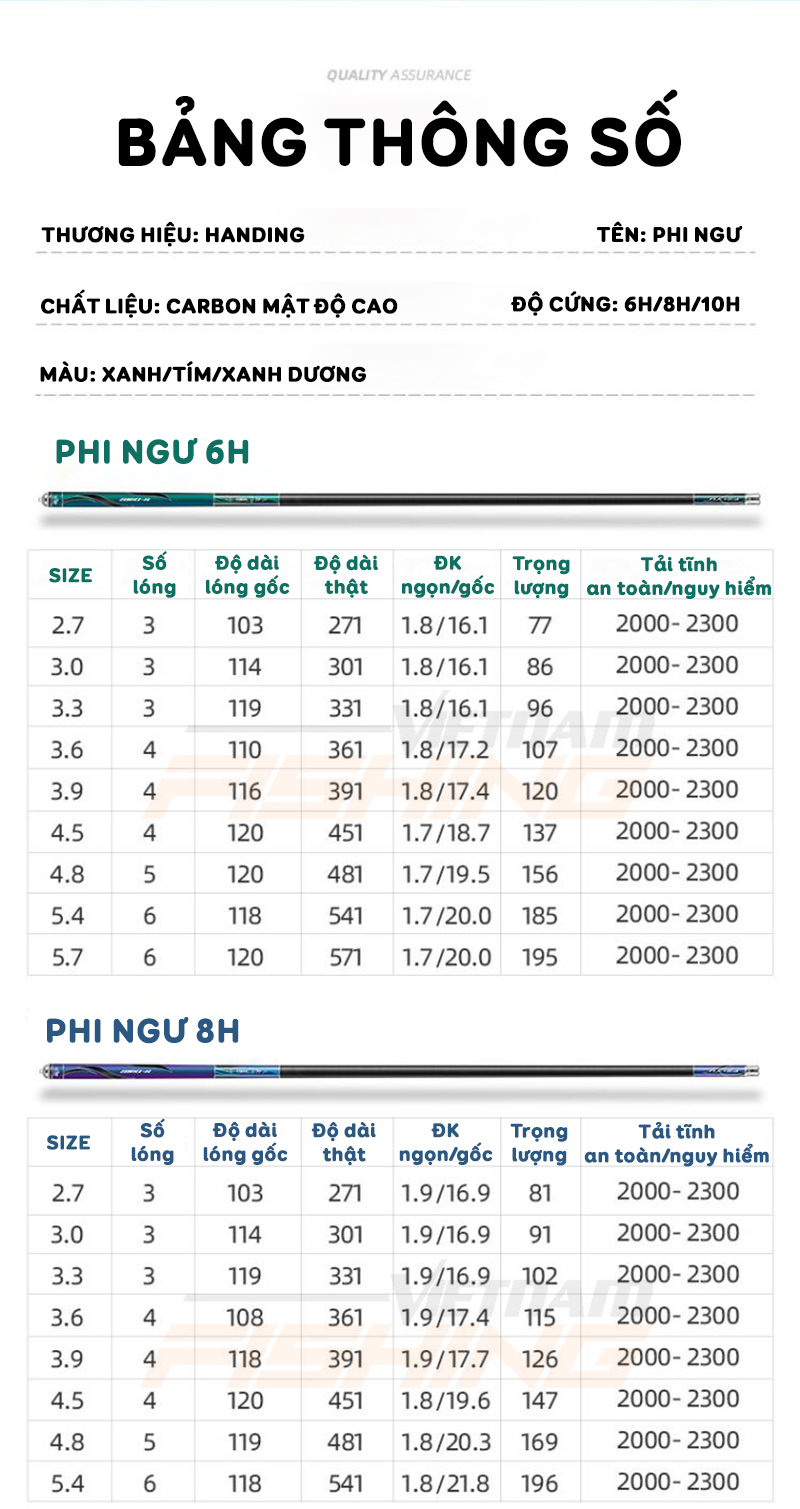 [Chính hãng] [Có sẵn] Cần tay Handing Phi Ngư 6H/8H/10H phù hợp cho nhiều thể loại câu cá - Tặng 1 lóng cần