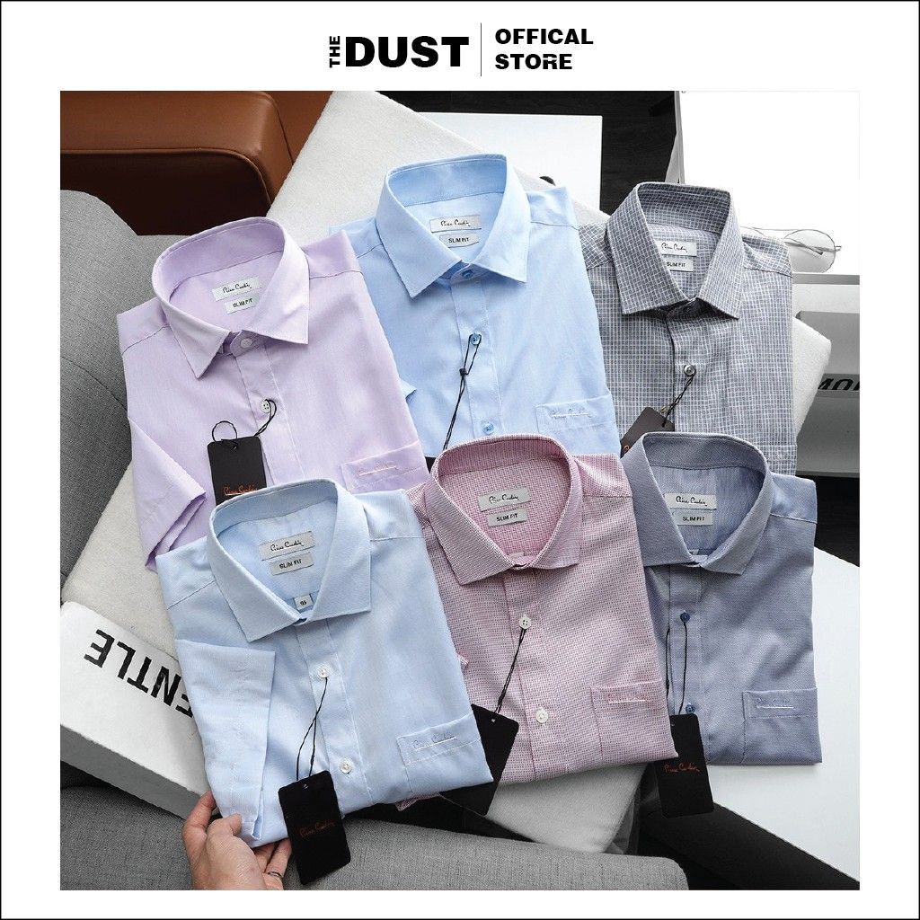 Áo sơ mi nam ngắn tay trơn cổ bẻ basic Pire Cadin NT, form slimfit vải cotton lụa chống nhăn