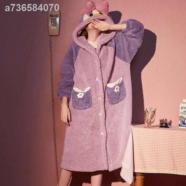 ❆❁Áo choàng tắm dáng dài chất liệu nhung dày dặn hoạ tiết vịt Donald | BigBuy360 - bigbuy360.vn