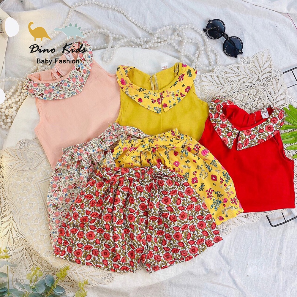 Bộ hè cho bé gái, bộ ba lỗ họa tiết hoa nhí chất thô Hàn mềm mại cho bé gái