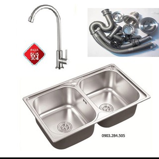 Chậu rửa chén 7843 inox 201 tặng bộ xả chậu+ vòi rửa  chén + dây cấp nước