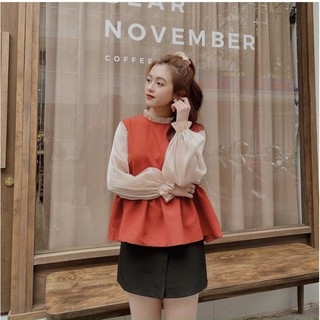[SIÊU HOT] [BAO RẺ] ÁO PEPLUM PHỐI TAY VOAN KIẾNG