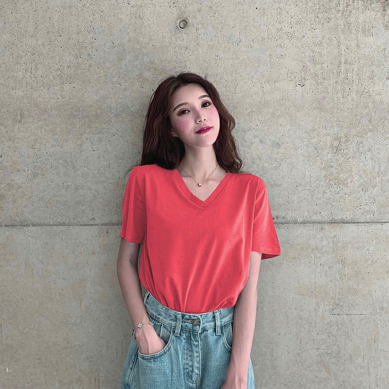 Áo thun trơn cổ tim 095