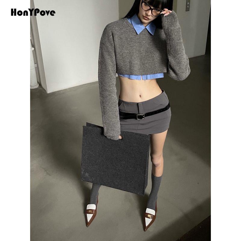 Áo Len Sáp Mềm Cổ Tròn Không Eo Phong Cách Preppy Cho Nữ