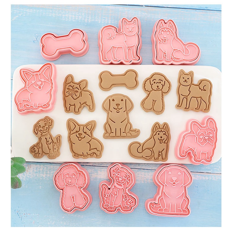 Set 8 Khuôn Cắt Bánh Quy Tạo Hình Chú Chó 3D Dễ Thương