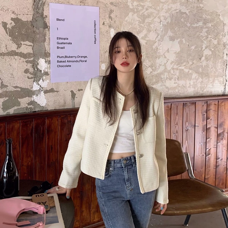Áo khoác vải Tweed 2 lớp siêu dày dặn -Order Taobao| Áo khoác mùa đông vải dạ Tweed phong cách Hàn Quốc sang chảnh