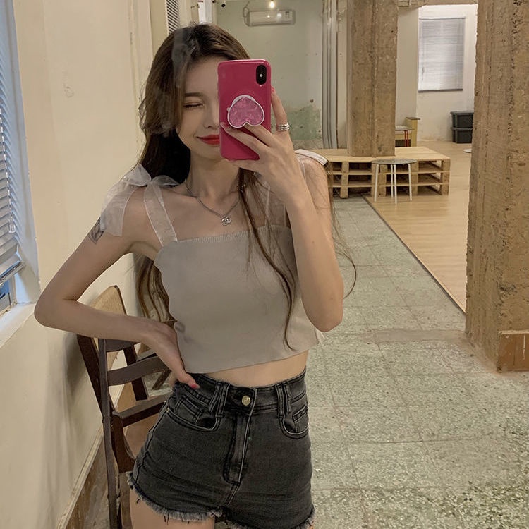 Áo Tank Top Màu Trơn Phối Nơ Thời Trang Mùa Hè Cho Nữ