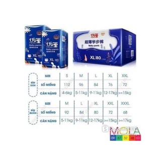 Bỉm YOULI Xanh Cao Cấp dán/quần S108/M88/L84/XL80