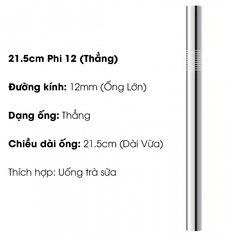 Ống Hút Inox 304 Kèm Cọ Rửa (Ngắn, Dài, Ống Lẻ, Ống Hút Trân Châu To, Túi Vải, Hộp Đựng)