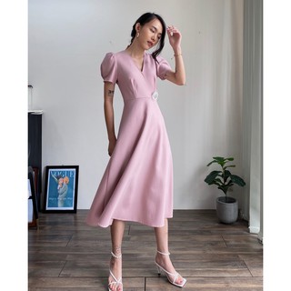 ĐẦM CỔ V ĐẮP CHÉO ĐÍNH HOA - D1136