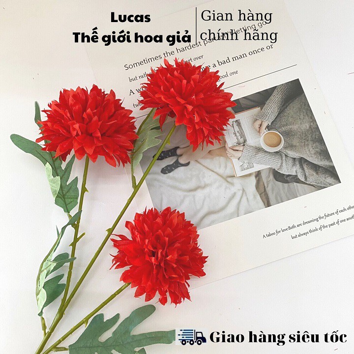 Hoa giả - Hoa cúc Pansy Lucas 65cm 1 cành 3 bông trang trí đẹp, bền, giống thật