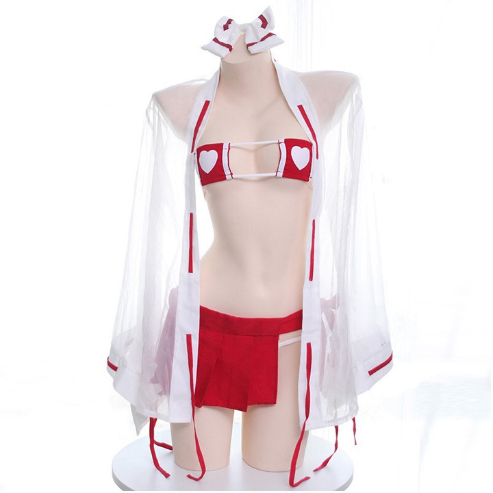 Cosplay sexy nữ y tá fullset áo choàng xuyên thấu chân váy thắt nơ bra trái tim dễ thương | BigBuy360 - bigbuy360.vn