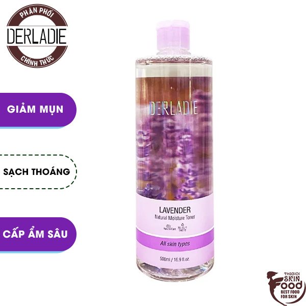 Nước Hoa Hồng Hỗ Trợ Giảm Mụn Chiết Xuất Hoa Lavender Derladie Lavender Natural Moisture Toner 500ml