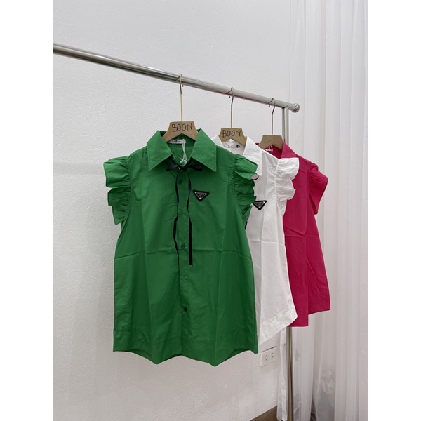 ÁO SƠ MI PADA TAY BÈO NƠ ĐEN CHẤT ĐẸP MS18828