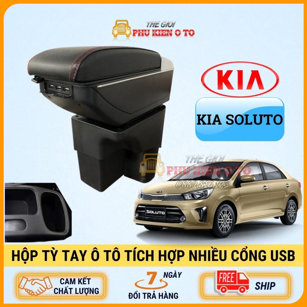 Hộp tỳ tay xe Kia SOLUTO và Kia SOUL cao cấp tích hợp 7 cổng sạc USB lắp đặt dễ dàng