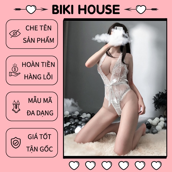 Bodysuit ren xuyên thấu cột dây gợi cảm đồ lót liền thân nữ đen trắng sexy BIKI HOUSE N905 - HCM - Giao Hỏa Tốc