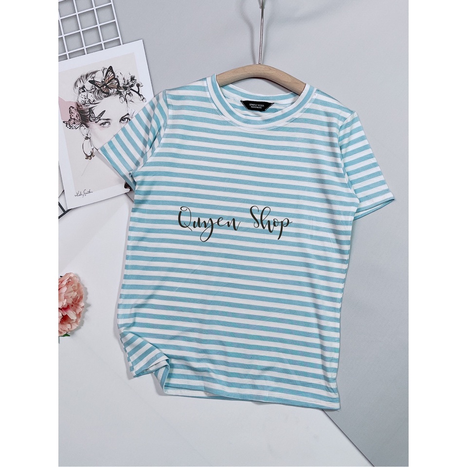 Áo Thun Nữ Cổ Tròn Sọc Ngang Thun Cotton Lạnh-QS QUYEN SHOP