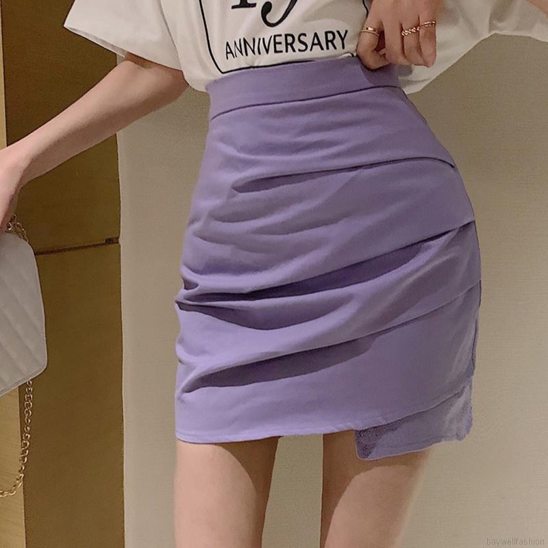 [Baywellfashion]High Waist A Word Bag Hip Female Summer Irregular Retro Skirt