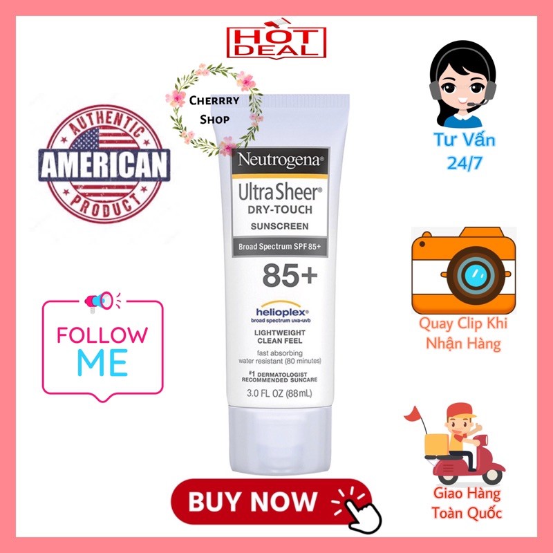 [Hàng USA]Kem chống nắng bảo vệ da toàn thân Neutrogena Ultra Sheer SPF 85+ (88ml)