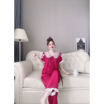 👉👉Sale!!!👉👉Đồ bộ lụa satin cao cấp cổ 3 lá phối ren tay ngắn quần dài 👉👉dễ thương đồ ngủ lụa satin có tay freesize | BigBuy360 - bigbuy360.vn